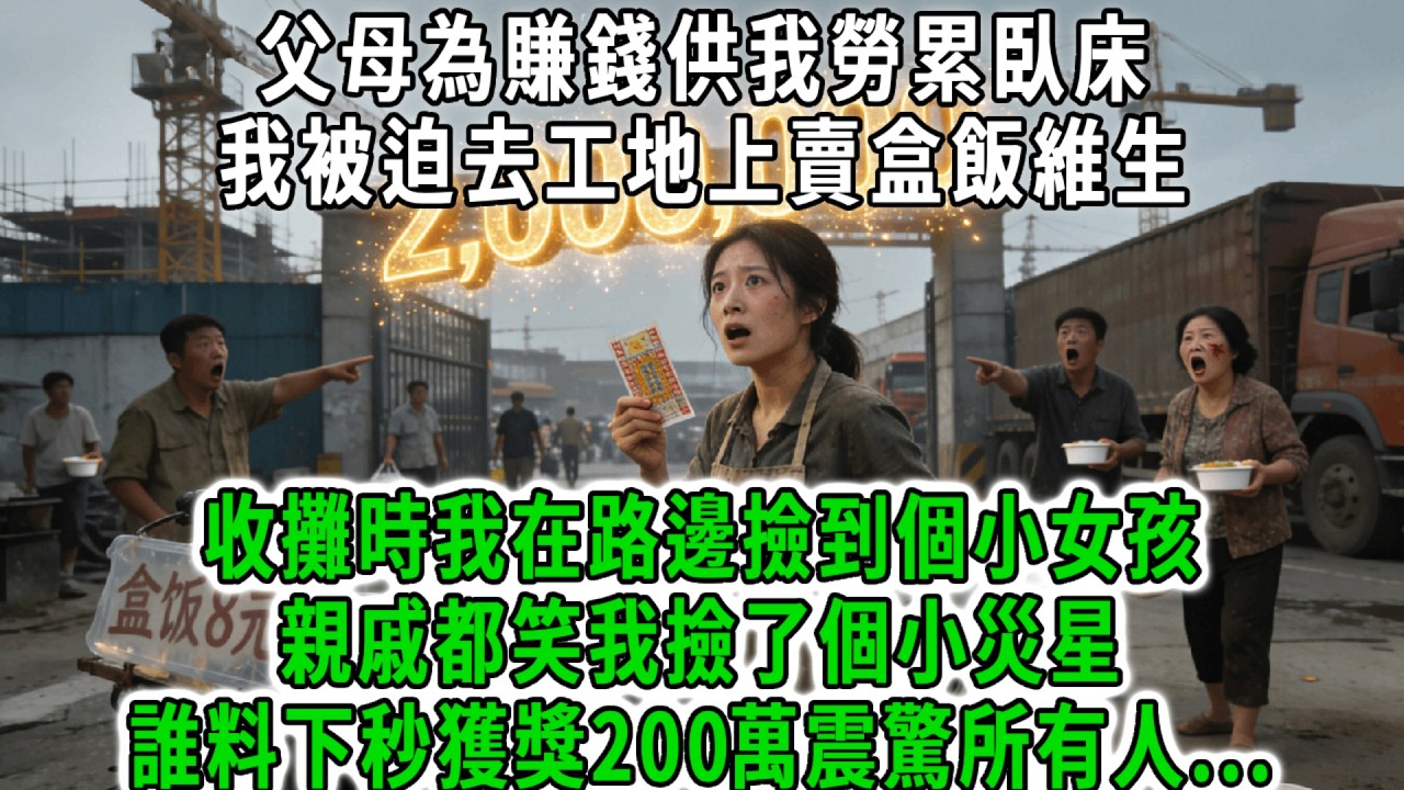 父母為賺錢供我勞累臥床，我被迫去工地上賣盒飯維生，收攤時我在路邊撿到個小女孩，得知是孤兒後咬牙帶她回家，親戚都笑我撿了個小災星，誰料下秒獲獎200萬震驚所有人！#荷上清風 #爽文