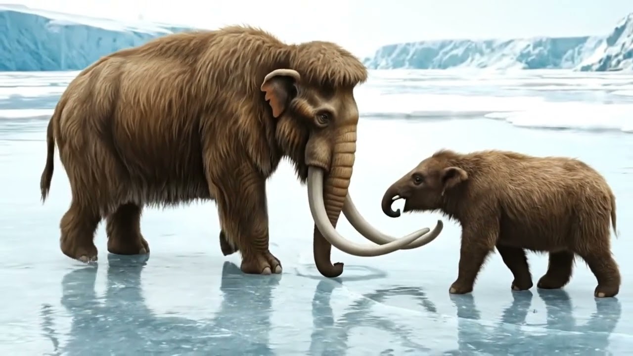Mother and Baby Mammoth on the Journey to Find Their Herd