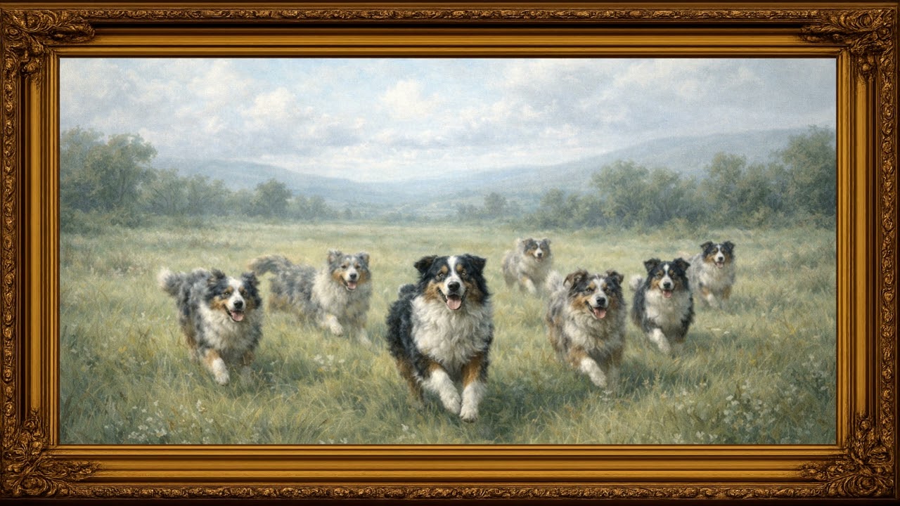 A Field of Australian Shepherds | 12-Hour Still Photo Frame TV Art