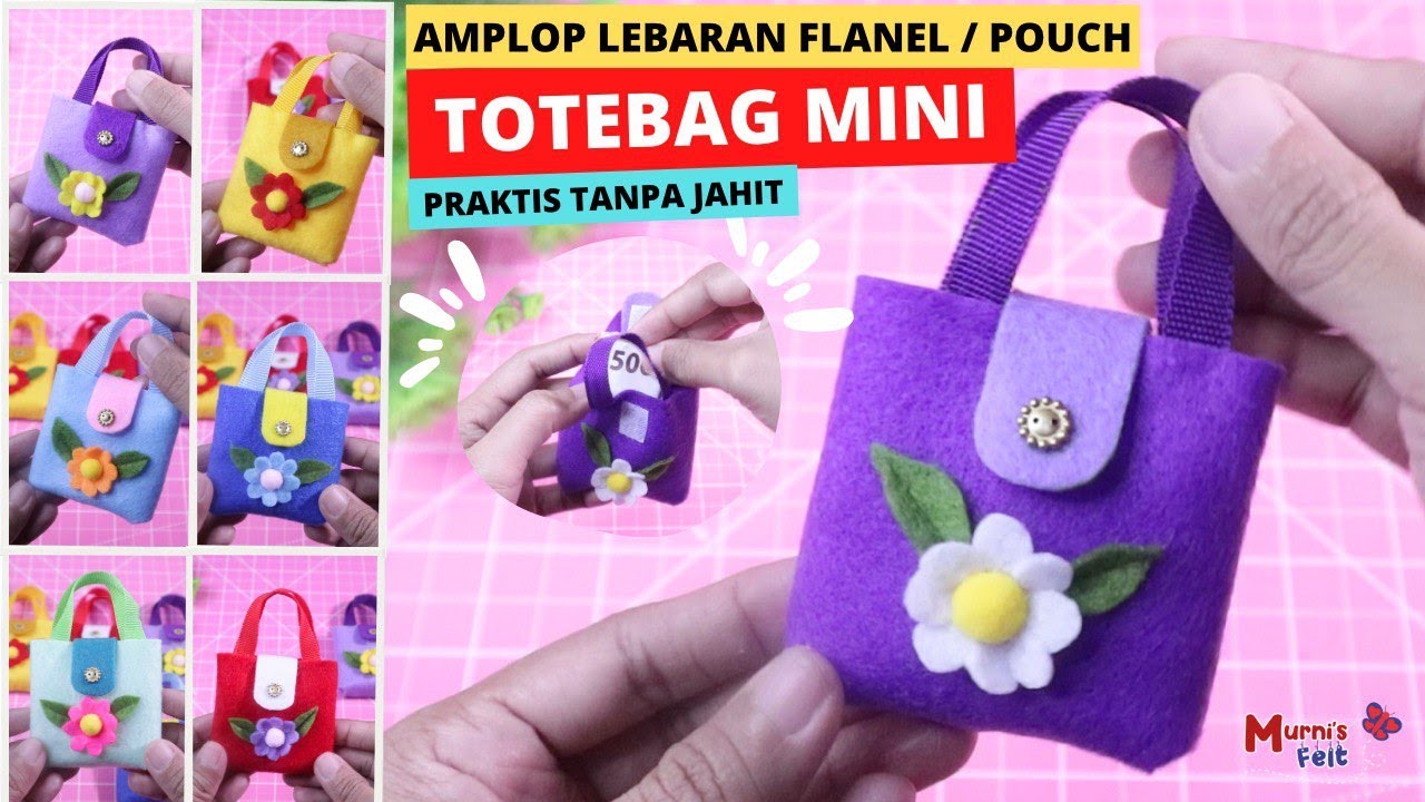 Tutorial Mudah Membuat Amplop Lebaran Flanel Bentuk Totebag Mini Tanpa Jahit | Ide Jualan Laris !!