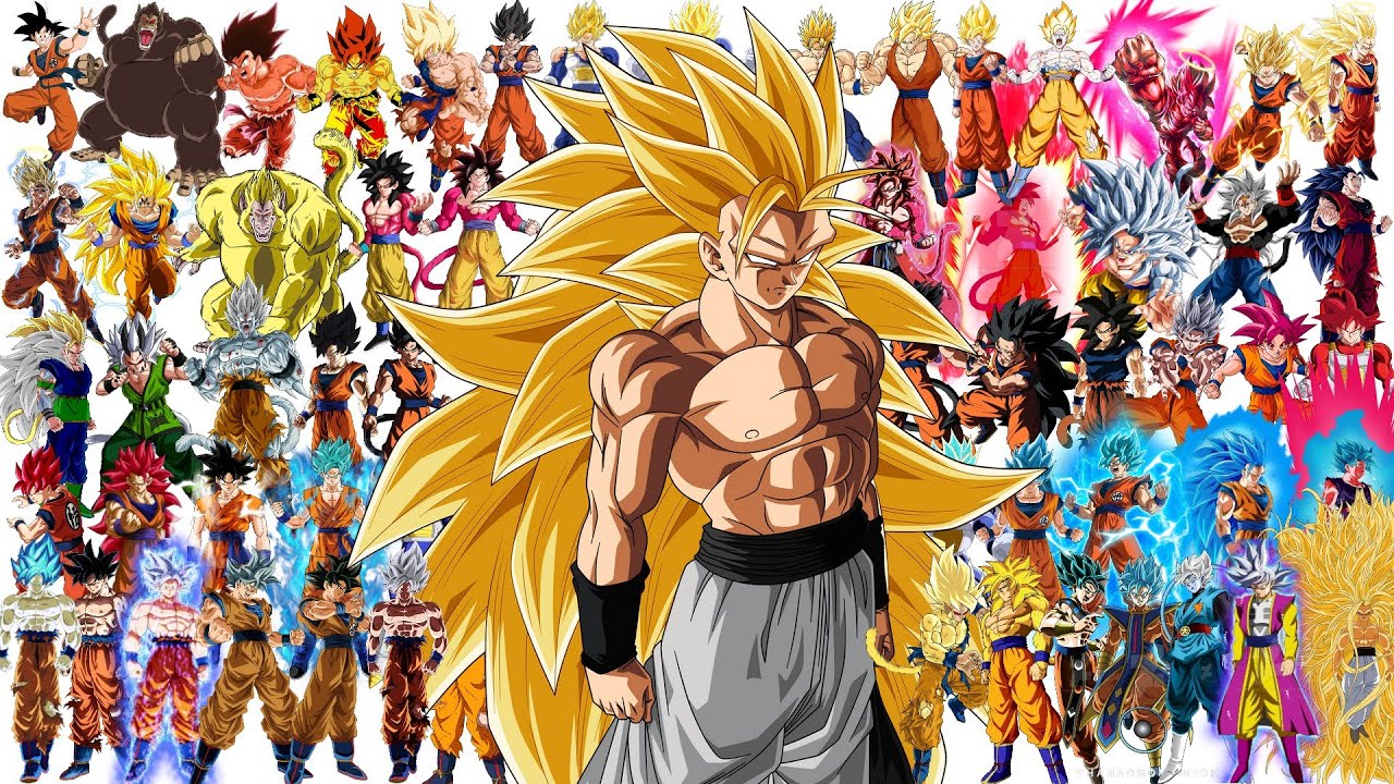 Todas las TRANSFORMACIONES de GOKU de la FASE 1 a la 100