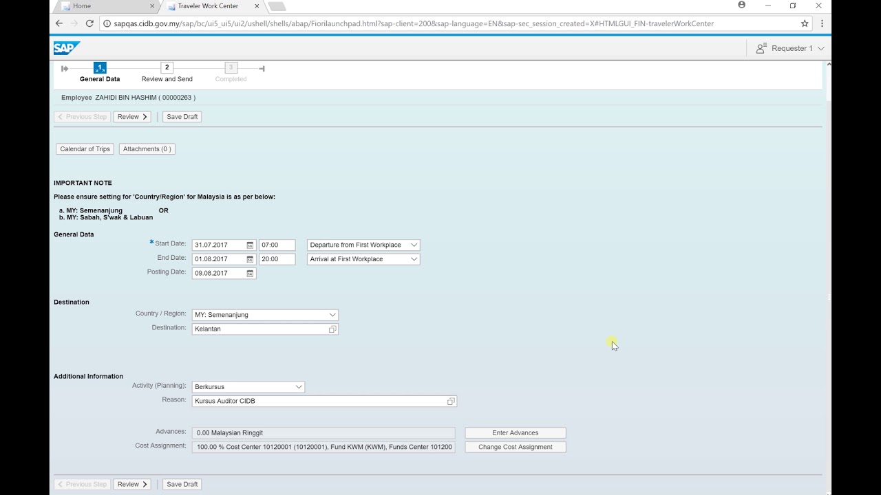 Create Travel Request