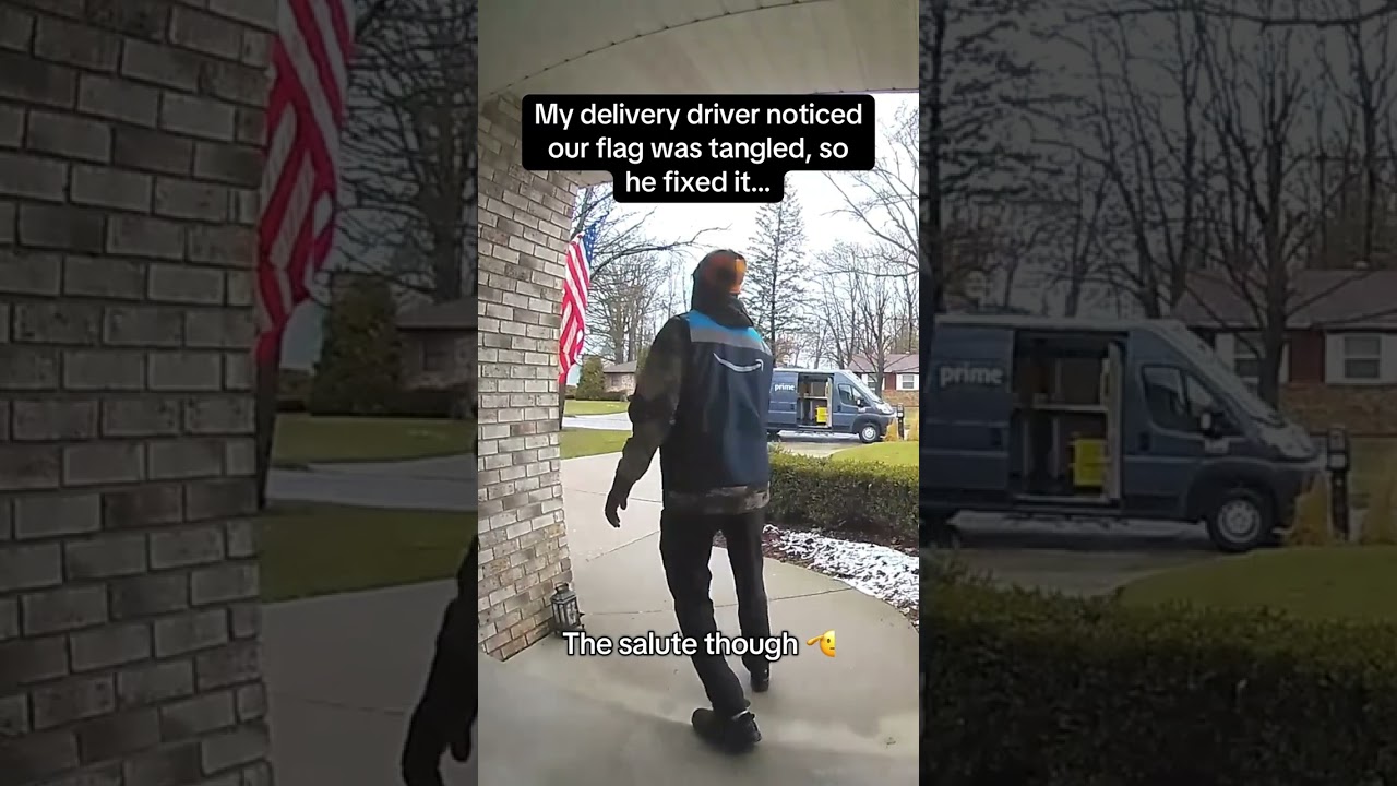 Delivery Man Fixes Tangled Flag and Salutes&mdash;What He Does Next Will Inspire You! 🇺🇸❤️