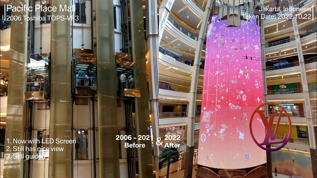 Toshiba TOPS-VF3 Scenic Traction Elevators with LED Screen at Pacific Place Mall, Jakarta