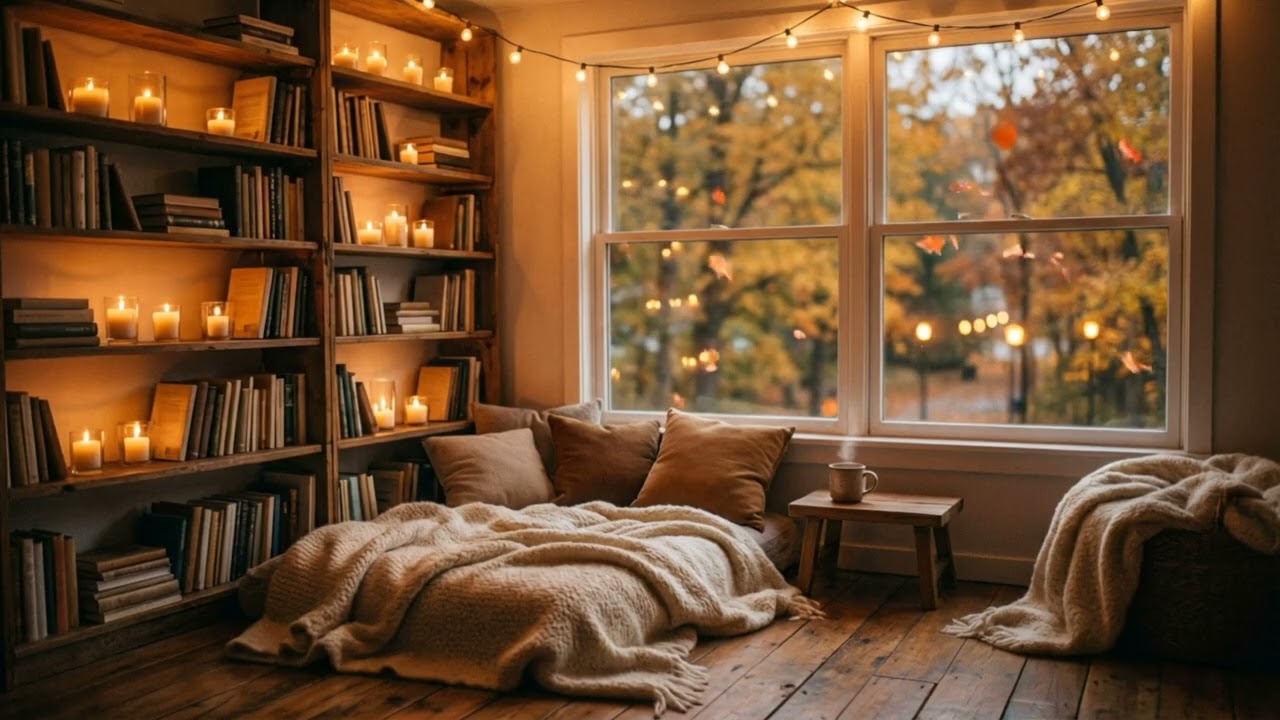 Cozy Autumn Reading Nook 🍂 Relaxing Night Ambience (5H)