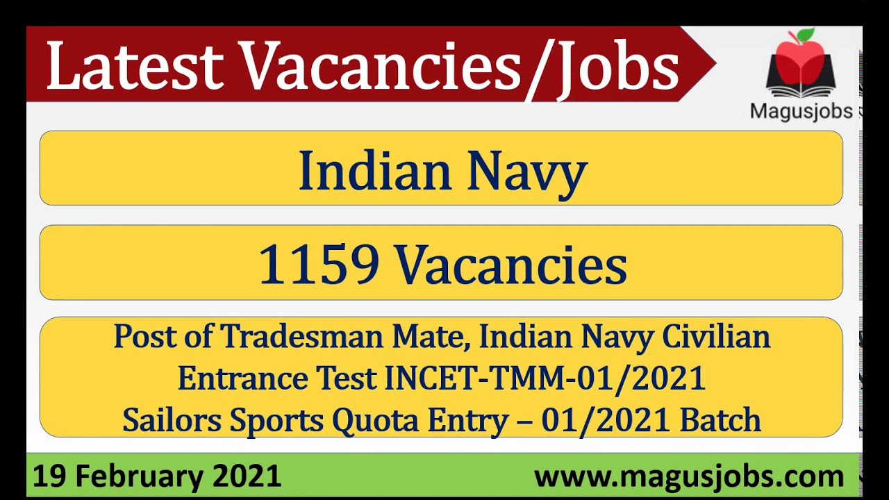 Indian Navy | 1159+ Vacancies | Tradesman Mate | Sailors | Recruitment 2021