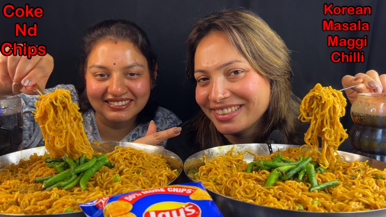 Eating Spicy 🔥 Korean Style Maggi Masala, Chilli, Chips | Indian Masala Maggi Eating Challenge Asmr