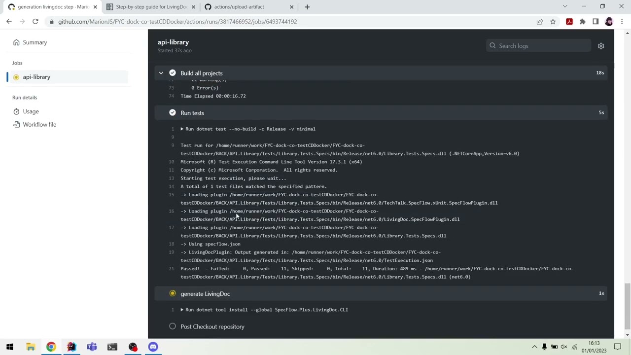 Find Your Course Docker : Etape 5 CI/CD step livingDoc exercice corrig&eacute;
