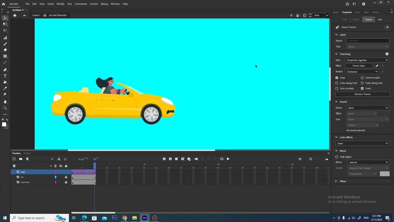 تعلم ادوبي انيميت Adobe Animate  تحريك سيارة الجزء 1