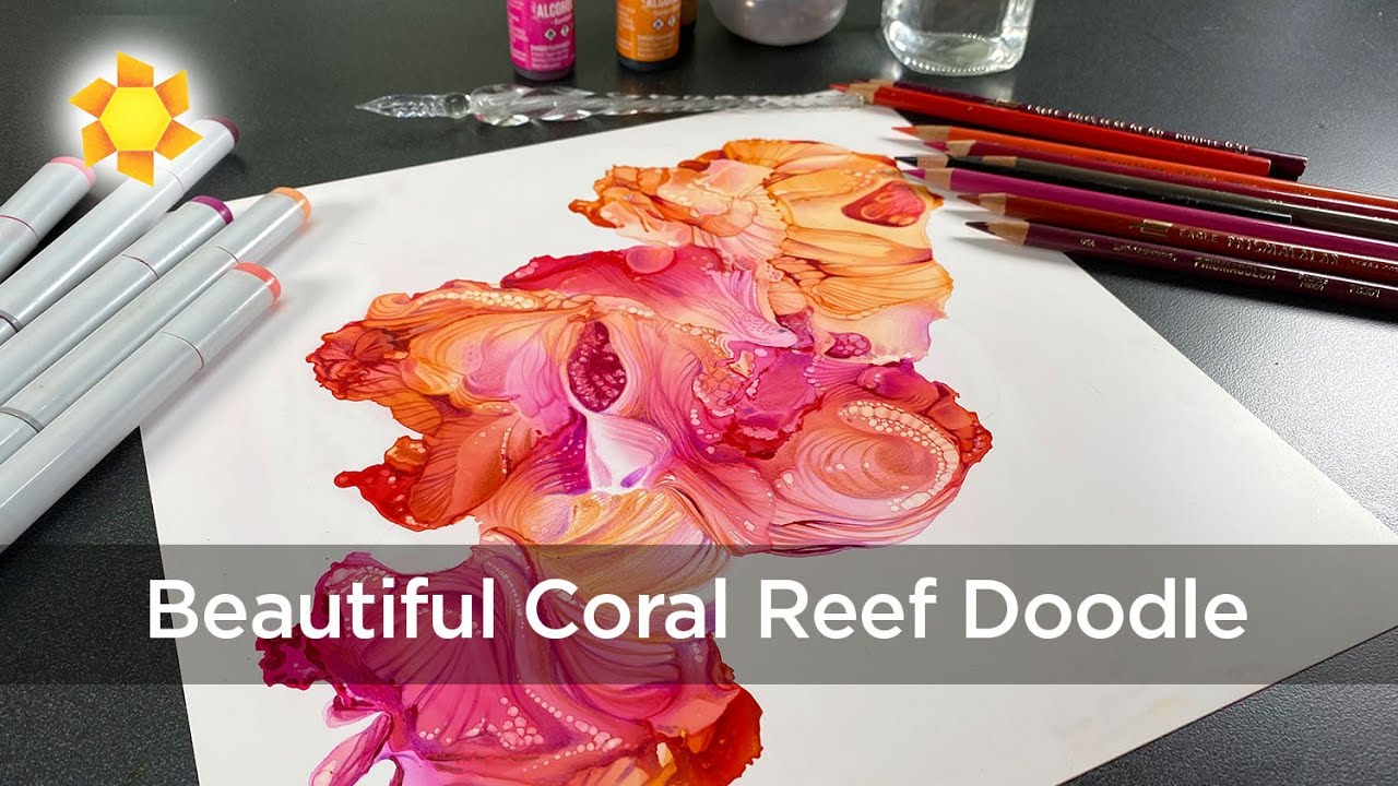 Beautiful Alcohol Ink and Pencil: Coral Reef doodle
