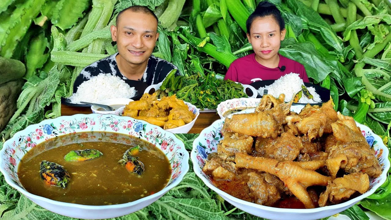 အာဝါသီးငါးပိဖျော်လေးနဲ့ ကြက်မာဆီပြန်/Spicy Chicken Curry and Roasted Ghost Pepper with Fish Paste