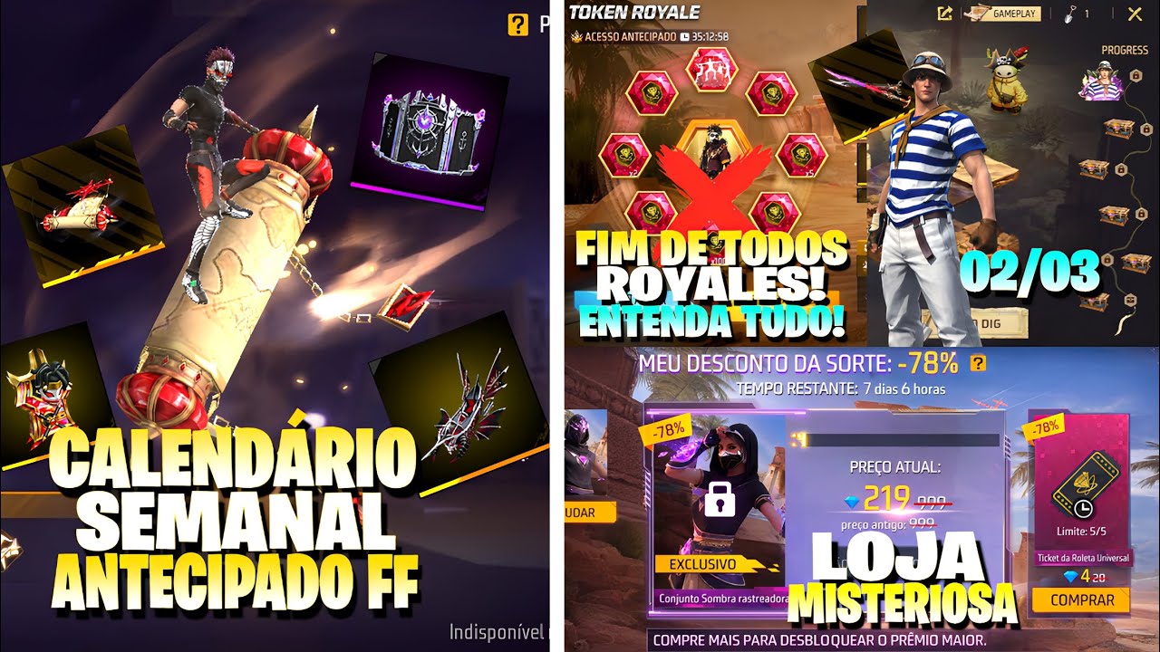 NOVO CALENDÁRIO SEMANAL ANTECIPADO FREE FIRE! FIM DOS ROYALES, LOJA MISTERIOSA, NOVO EVENTO E MAIS!!