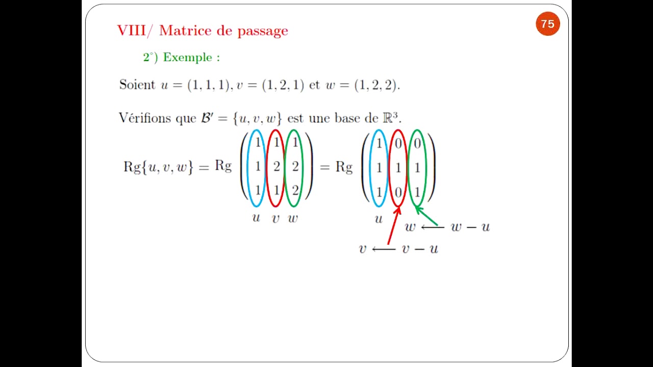 Calcul matriciel - Partie 14 ( Matrice de passage : définition et exemple )