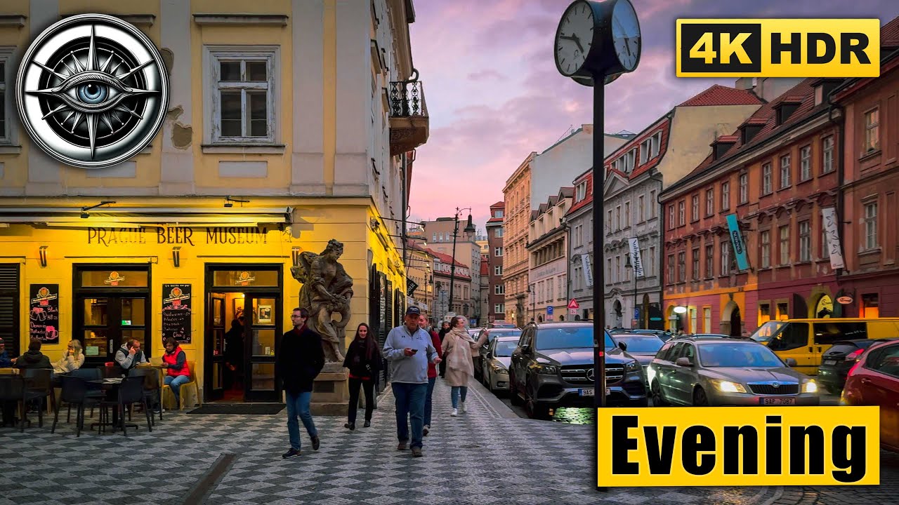 Prague Evening Walking Tour of Citi Centre 🇨🇿 Czech Republic 4K HDR ASMR