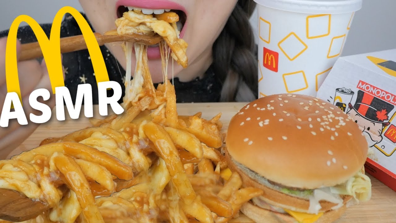 ASMR McDonald's Cheesy Poutine with BIGMAC Burger *NO Talking Eating Sounds | N.E Let's Eat