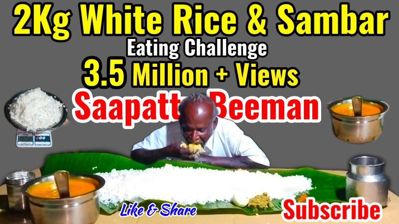 2Kg White Rice & Sambar Eating Challenge | Curd,Egg,MintChutney,Pickle | Saapattu Beeman | Subscribe