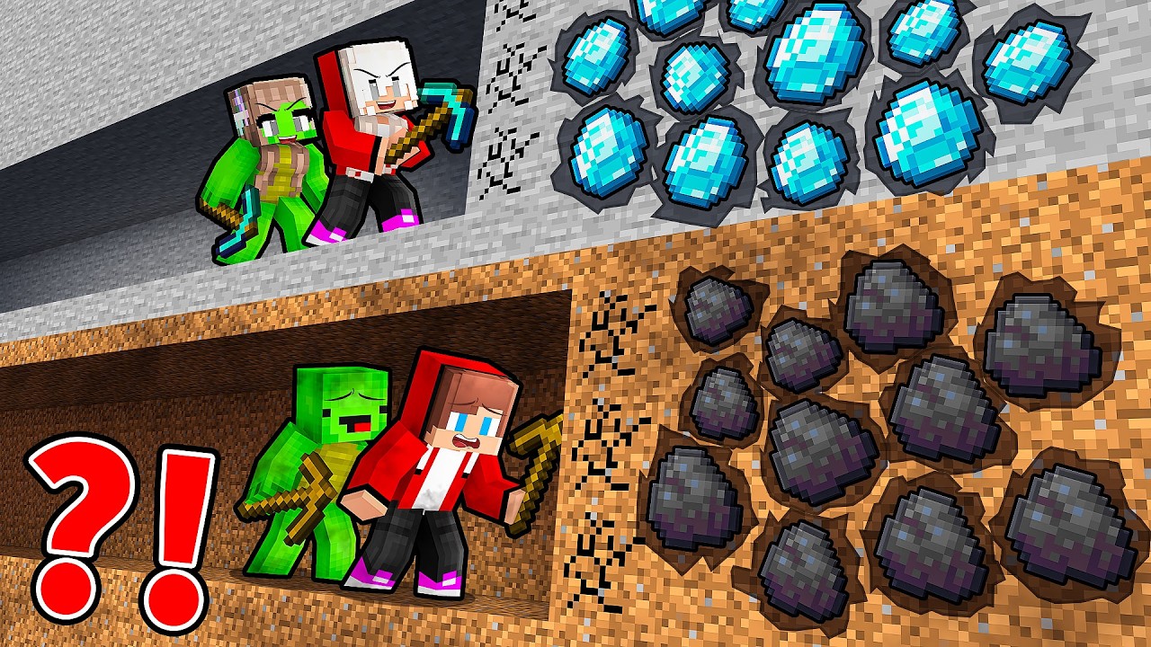 JJ and Mikey: BOYS vs GIRLS Diamond Hunting Battle in Minecraft - Maizen