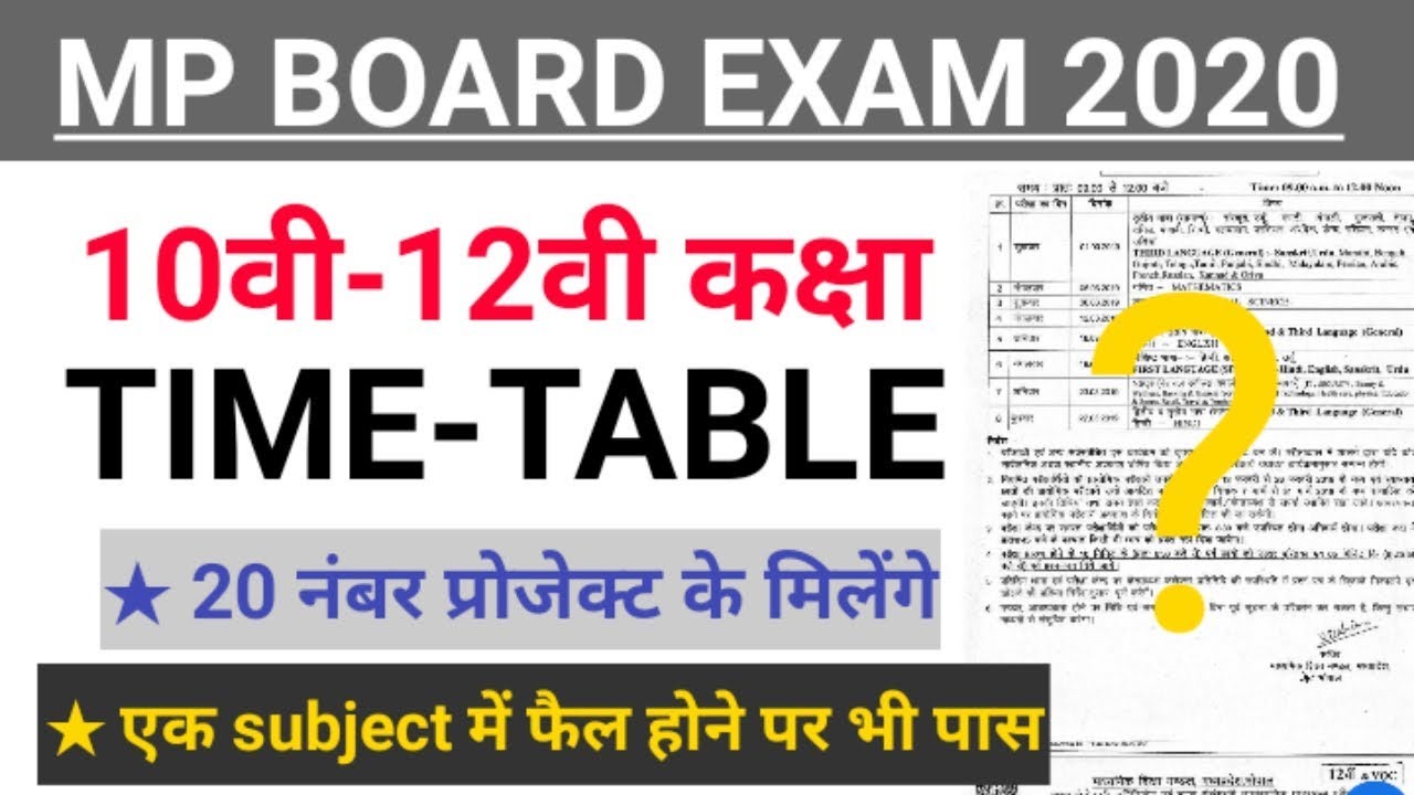 Mp board class 10th time table 2020 download date | class 12th| best of five| project marks