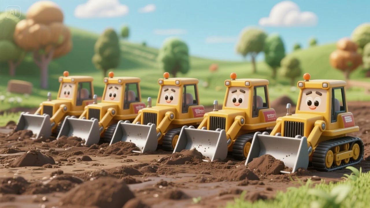 Five Little Bulldozers Pushing the Dirt | Construction Song for Kids