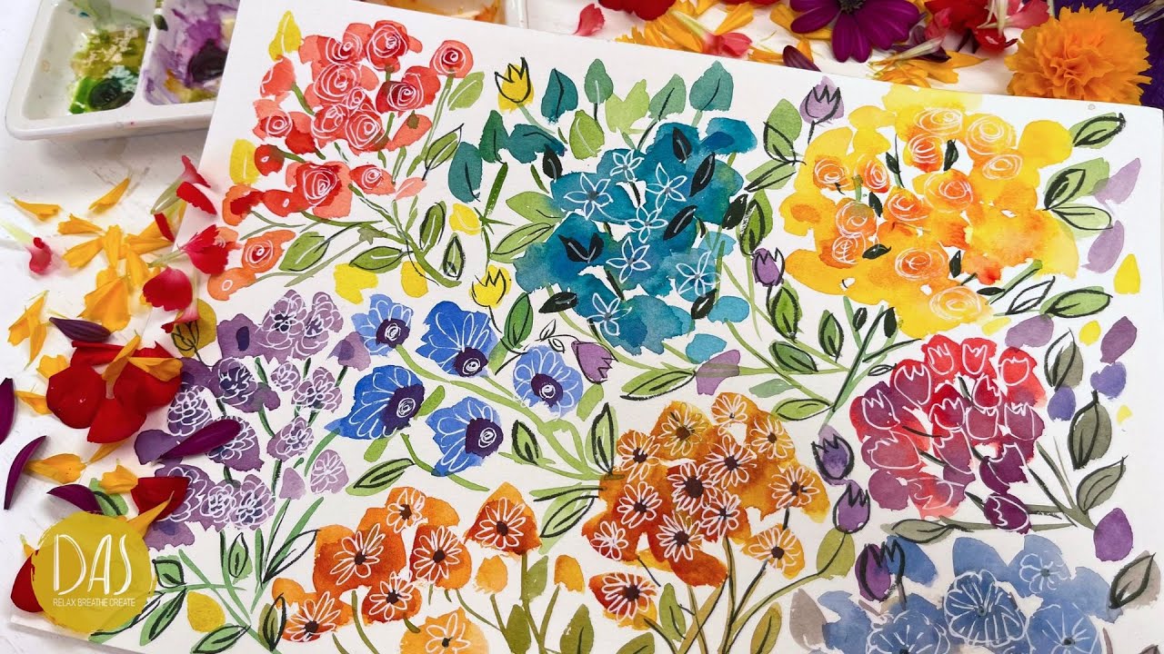 Easiest Flowers You'll Ever Paint - Relaxing Loose Watercolor Tutorial for Beginners - Step by Step