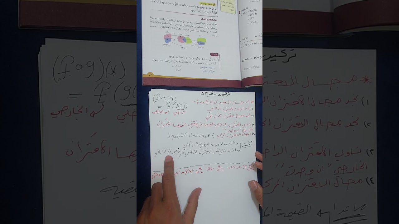 الدرس 3 الوحدة 1 || تركيب الاقترانات : مجال الاقتران المركب|| رياضيات الصف العاشر .❤️🔥