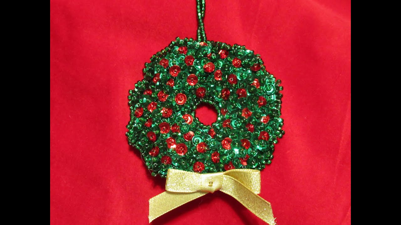 Beaded and sequined wreath ornament tutorial