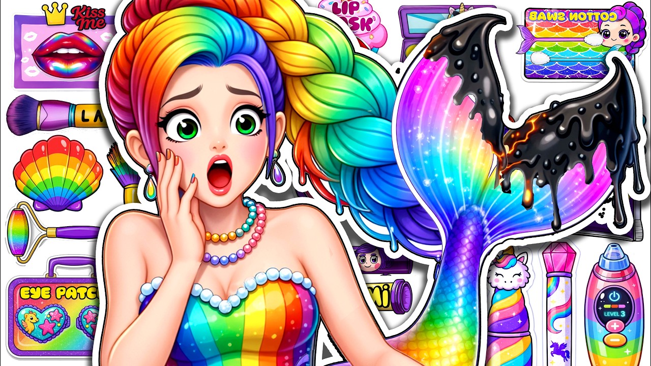 🌸Paper DIY🌸KPOP DEMON HUNTERS Couple Rumi Mermaid Colorful Fashion Glow Up Skincare + Makeup ASMR💄