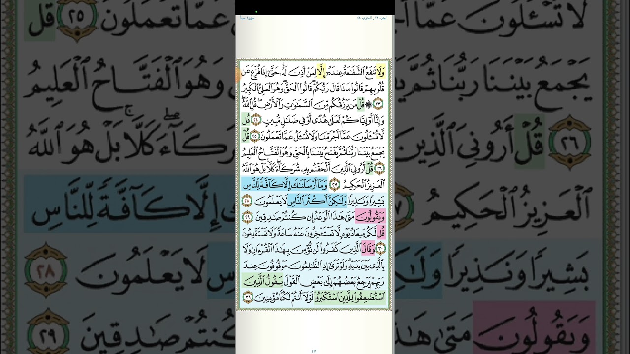 تثبيت وتربيط الربع الأخير من سورة سبأ[من ٢٤ حتى اخر السورة ]