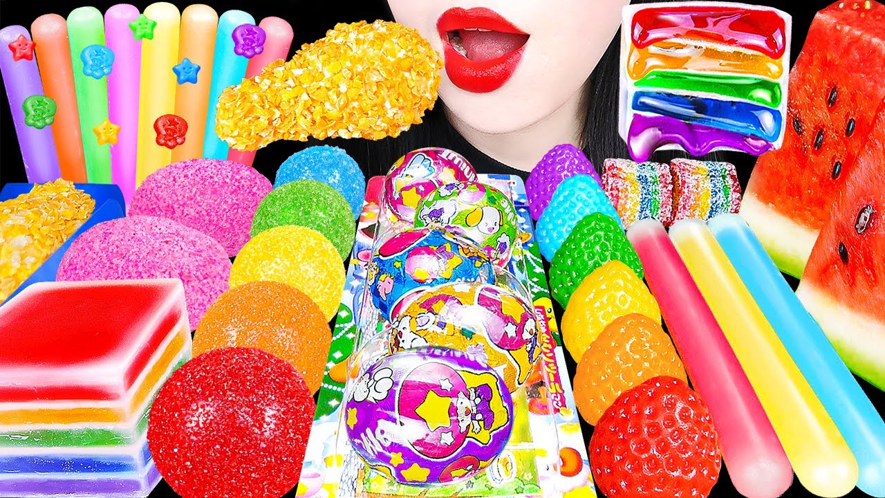 ASMR RAINBOW DESSERTS 치킨 아이스크림, 무지개 큐브 닉클립, 해외 간식 디저트 먹방 ICE CREAM, FROZEN NIK-L-NIP EATING MUKBANG