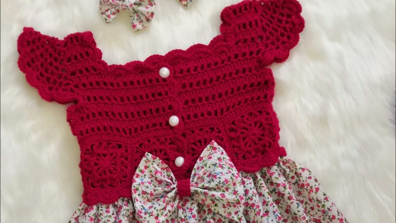 كروشيه فستان موديل تركي مميز مع القماش crochet dress with fabric