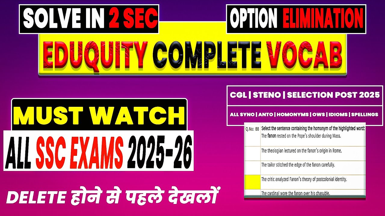 Eduquity VOCAB One Shot | Asked in Cgl Chsl Steno Phase 13