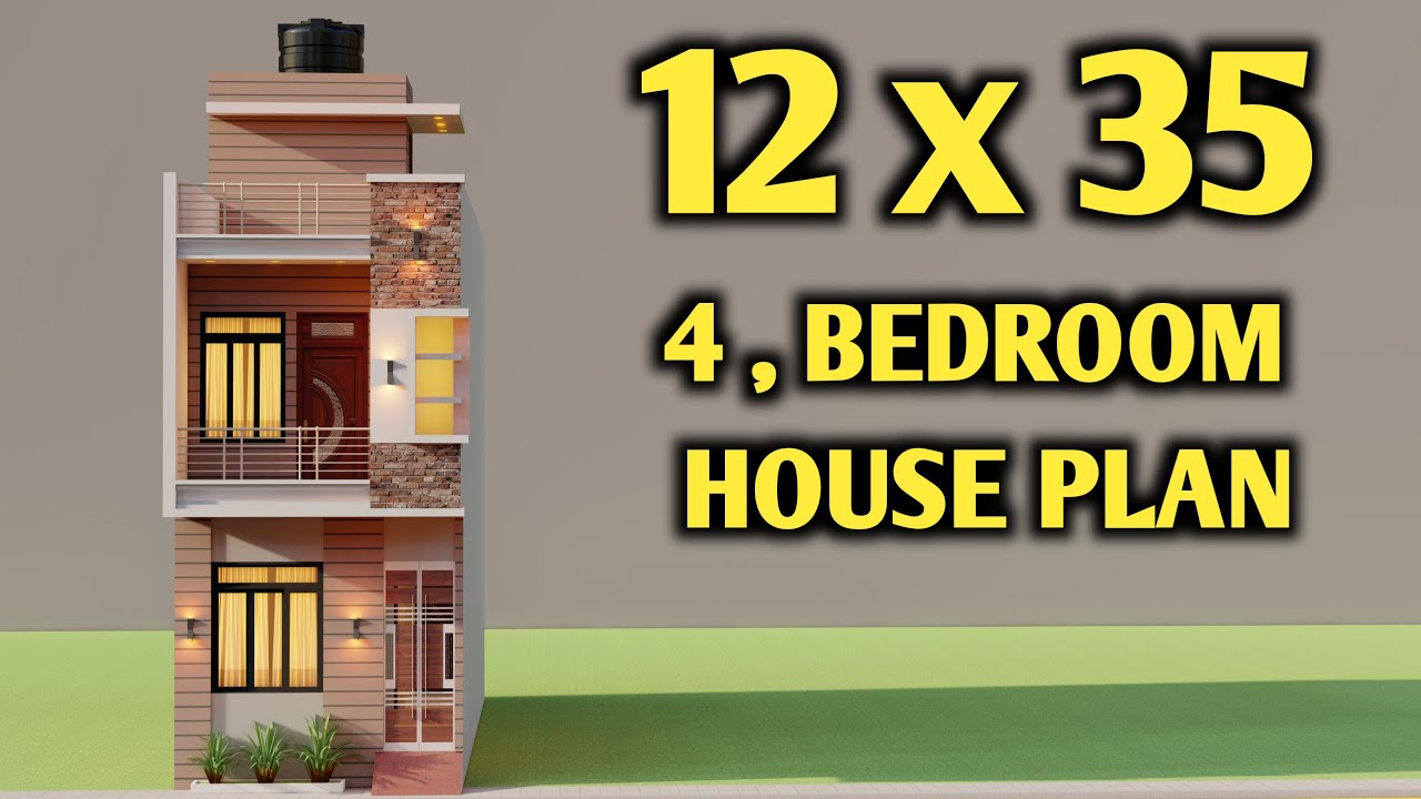12x35 4 Bedroom House Design,3D New Small House Plan
