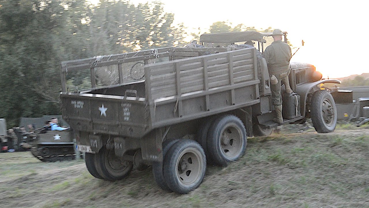 WW2 US Army vehicles tackling a bump (Donchery 2025)