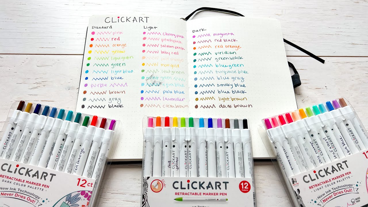 Zebra Click Art Pens Color Names and Swatches: Standard, Light and Dark Colors