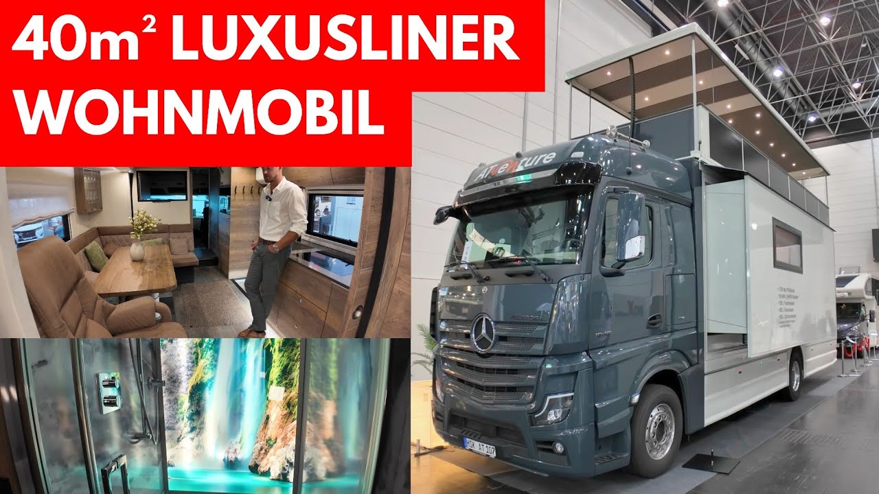 WOHNMOBIL mit 40m² PKW GARAGE und 2 ETAGEN Atventure Actros Slideout Made in Germany