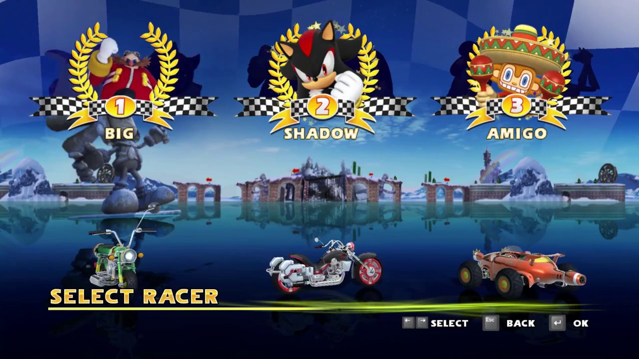 Sonic & Sega all Star Racing split screen B.D Joe is on fire