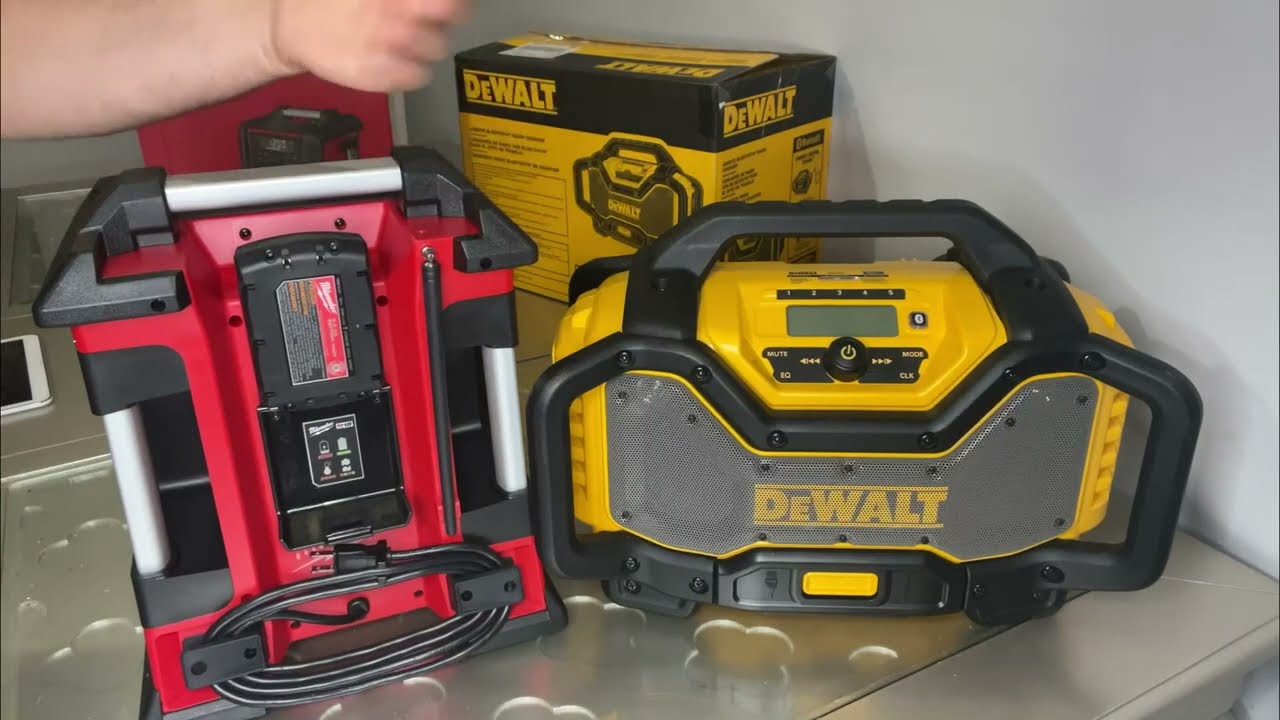 Milwaukee 2792 20 M18 Job Site Radio and Battery Charger vs DEWALT 20V MAX Bluetooth Radio