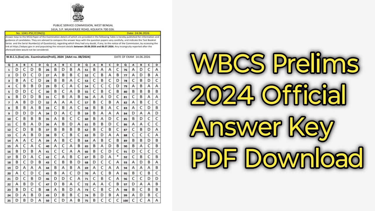 WBCS Prelims 2024 Official Answer Key PDF Download