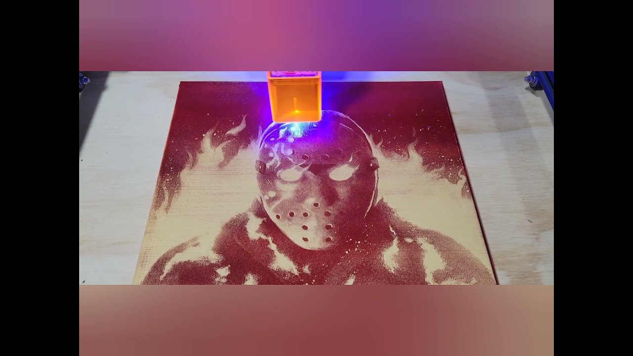Jason Voorhees  engraved on a 11x14 canvas using The Ortur Laser Master 2 Pro(Without using Black)🤫👍