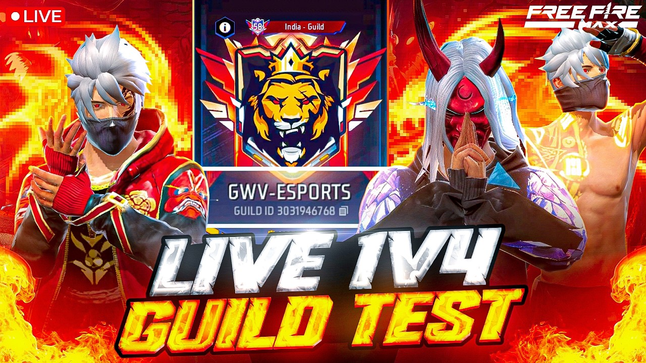 FREE FIRE LIVE GUILD TEST || 1V4 GUILD TEST FOR INDIA-58 NO GUILD #freefire #guildtest #shortslive