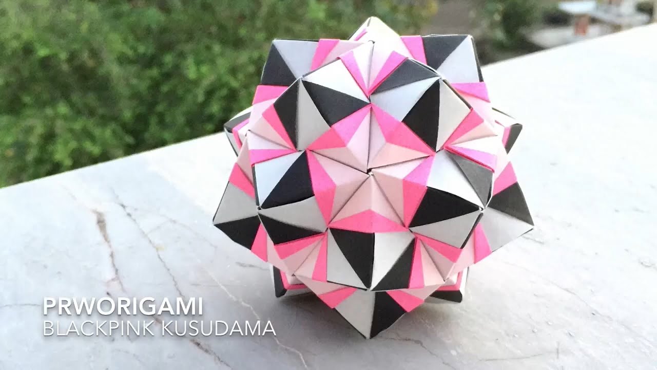 BlackPink Kusudama - PrwOrigami Folding Tutorial 【くす玉・折り紙】