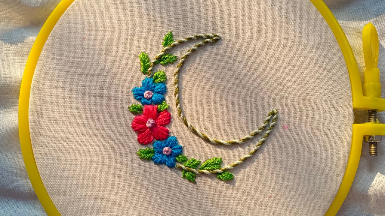 Beautiful embroidery design tutorial | Moon shape | #easyembroidery #handmade 