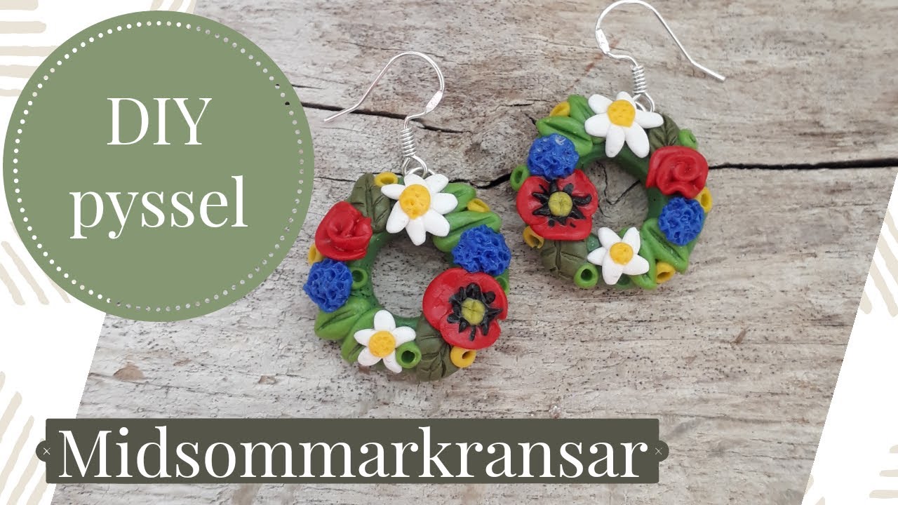 🌼 Pysselbeskrivning... Örhängen med midsommarkransar av fimolera