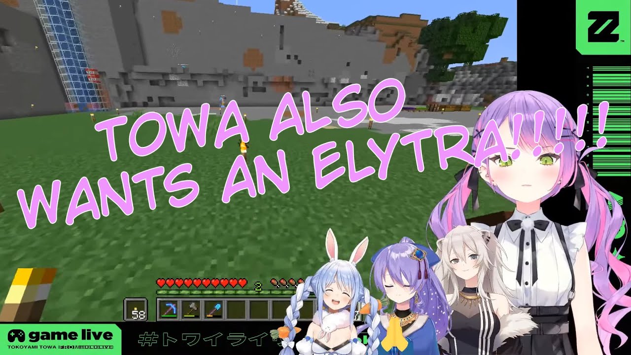 Towa asks for an Elytra as a salary of Usaken [Usada Pekora/Tokoyami Towa/Shishiro Botan/Moona]