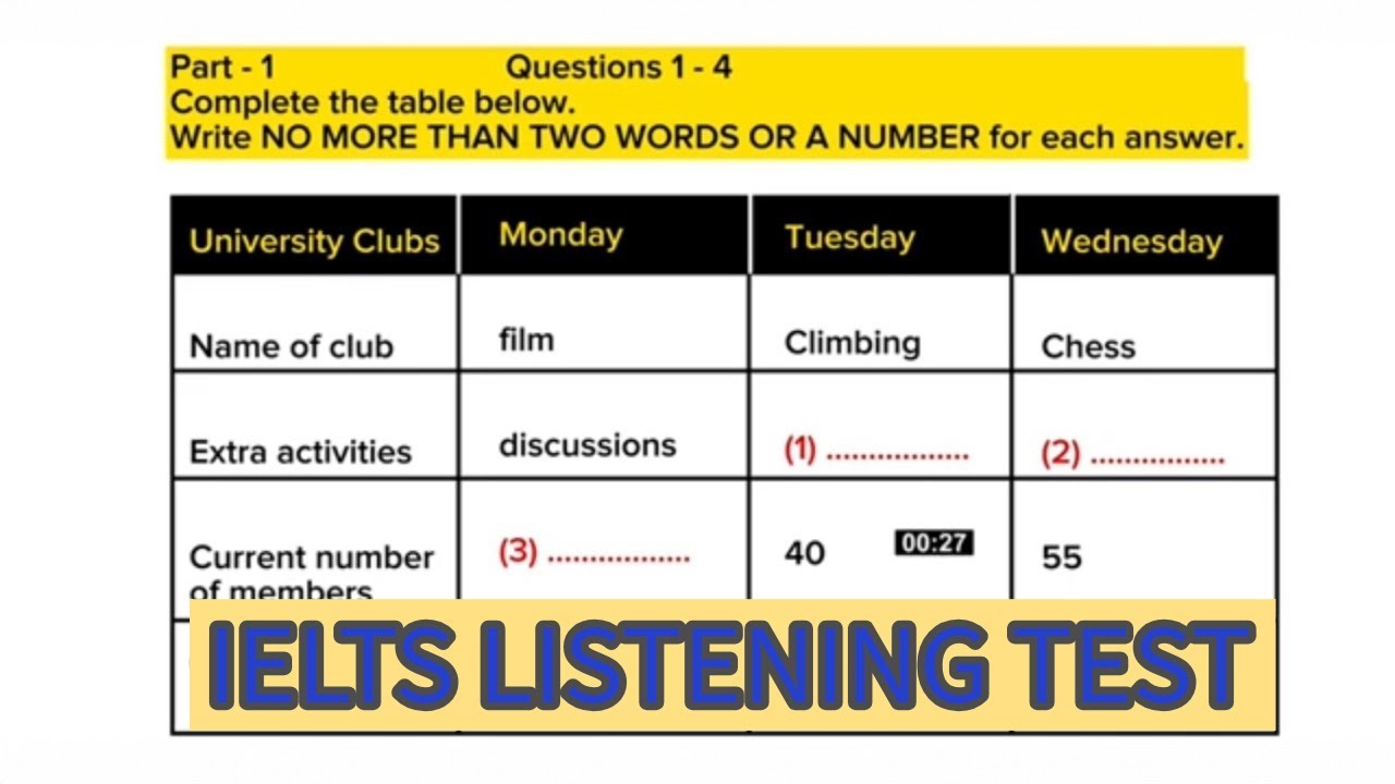 UNIVERSITY CLUB /Ielts listening test with answers 15.4.2025
