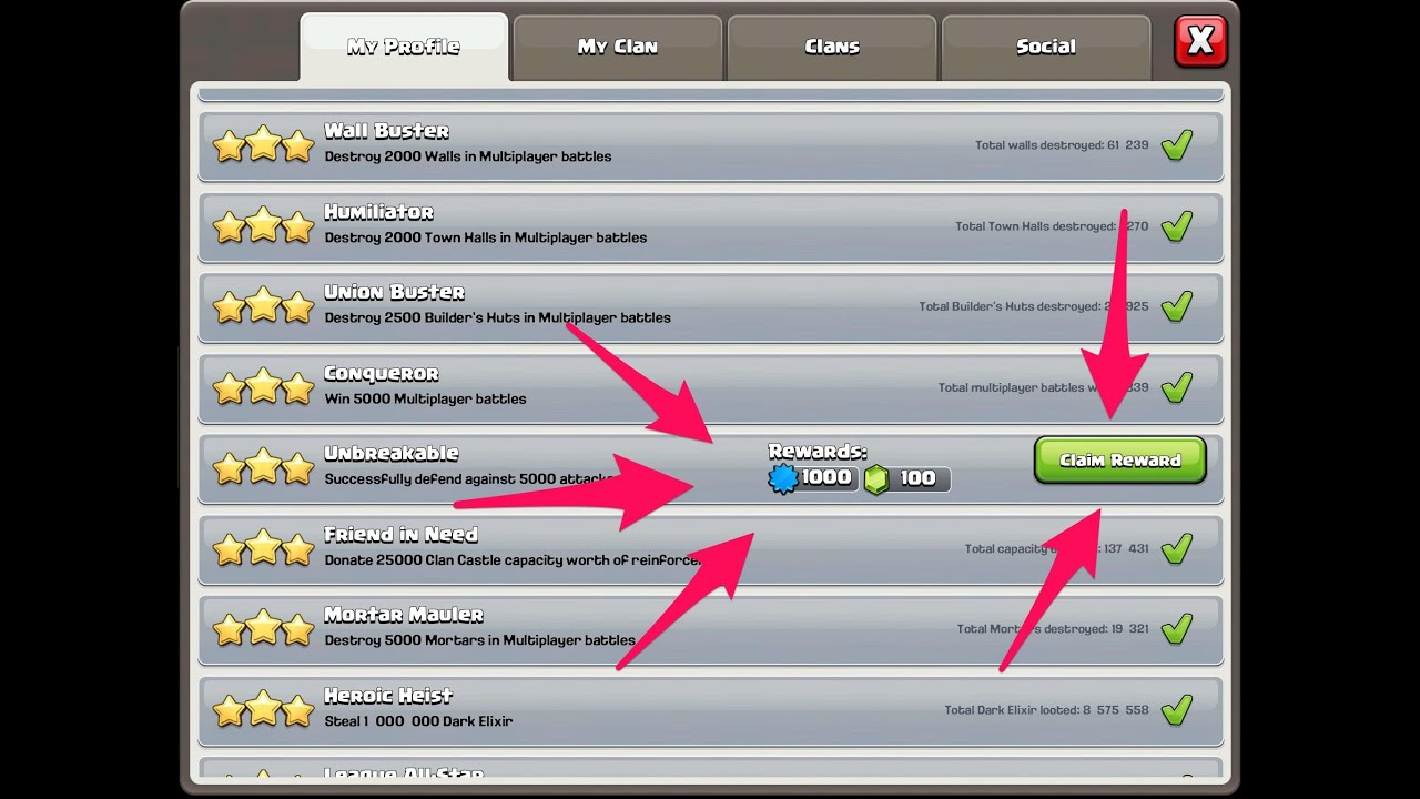 របៀបរកពេជ្រតាមរយះ Home Village Achievements and Builder Base Achievement COC