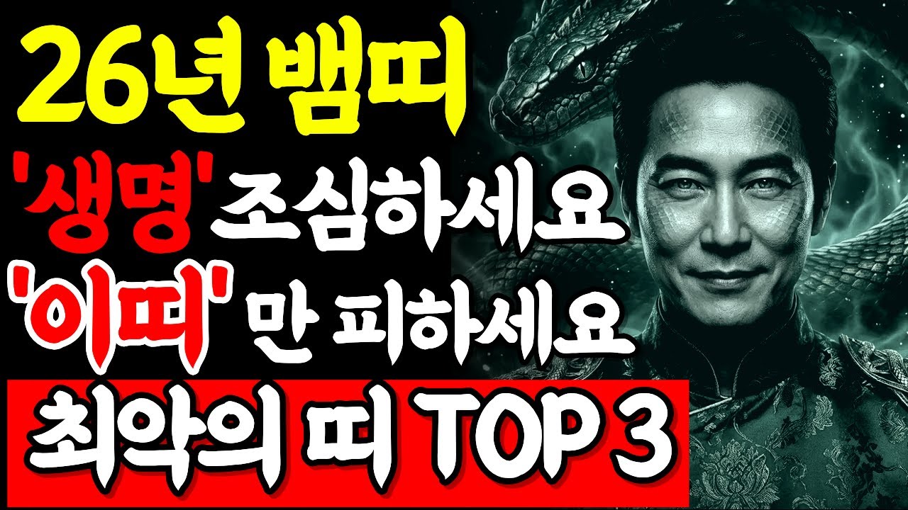 2026년 뱀띠 운세 | 병오년 건강 적신호입니다! '이띠' 무조건 피하세요! 저승사자를 몰고 오는 위험한 띠 TOP3 (53·65·77·89·01년생 필독)