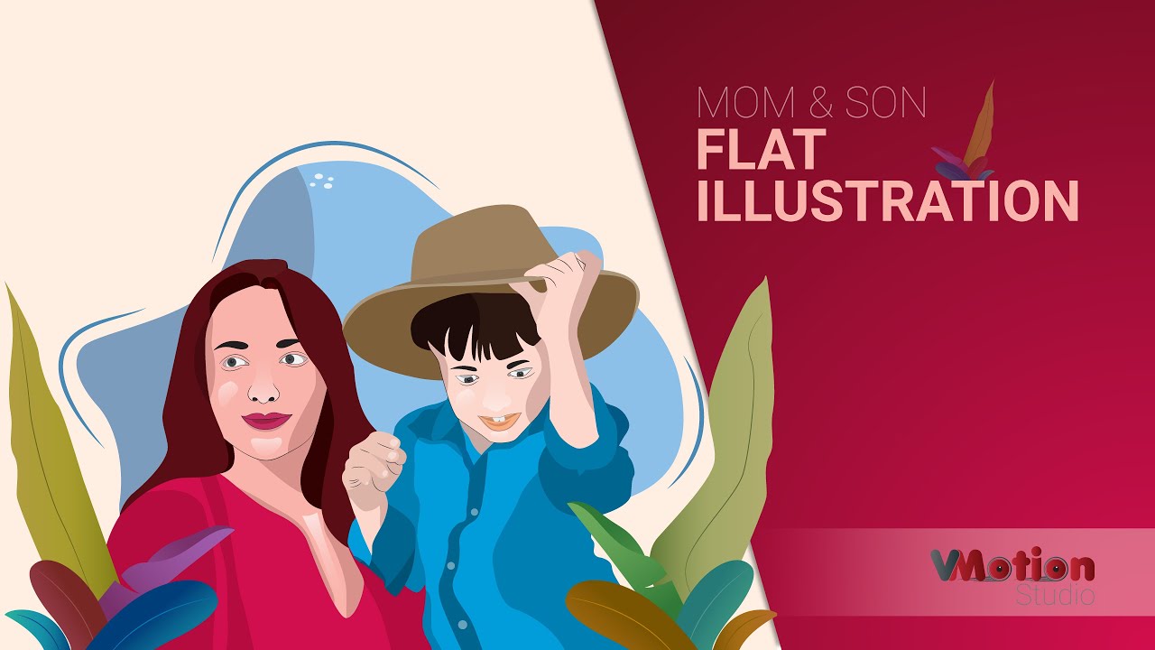 Mom & Son Flat Illustration in Adobe Illustrator