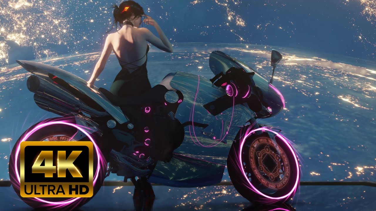 Girl🌕 on Neon Motorcycle 4K Wallpaper | Futuristic Cyberpunk Vibe For PC #girl #bike #rider