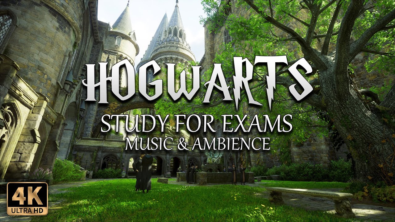 study for exams in the Hogwarts Courtyard | 4K Harry Potter Music & Ambience